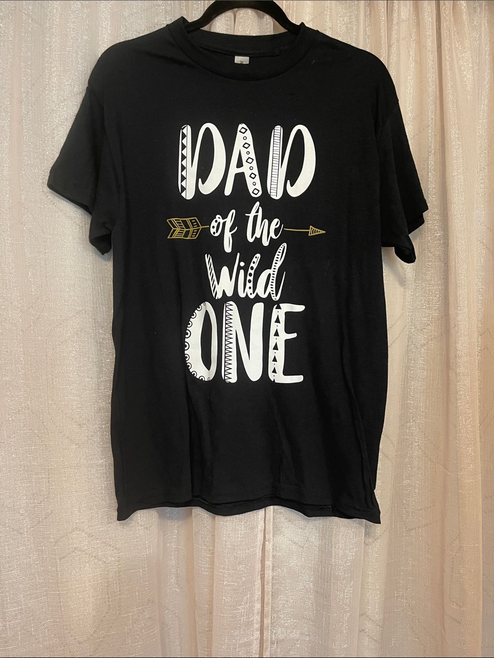 Black Short Sleeve Tee with White & Gold 'Dad of the Wild One' Graphic